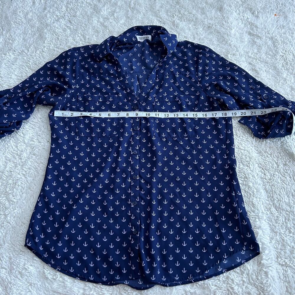 Express Women's Portofino Top Blue Anchor M Business Teacher Work Office Attire - Picture 4 of 7